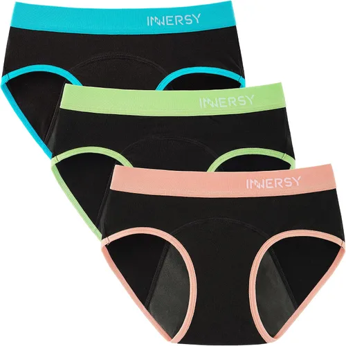 Vista 9 de INNERSY Ropa interior de período para adolescentes y niñas, de algodón, a prueba de fugas, paquete de 3 Básicos