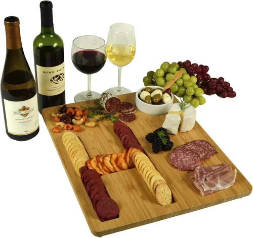 Vista 7 de Picnic at Ascot Monogram Bamboo Cheese/Charcutery/Cracker Tabla para servir - Incluye salsa de cerámica/cuenco de oliva con cuchara de bambú. letra