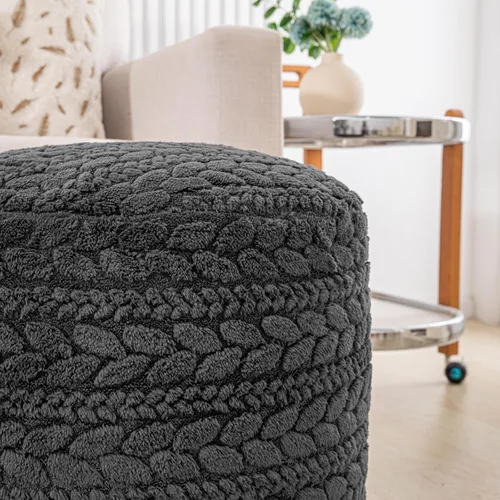 Vista 9 de Poofieotto Funda para puf otomano sin relleno: taburete redondo de piel sintética, puf de felpa (sin relleno incluido), perfecto para sala de estar