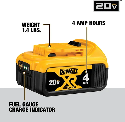 Vista 4 de DEWALT Batería de iones de litio de 20 V máximo, 2 Ah y 4 Ah, paquete de 4, indicadores de carga LED de indicador de combustible (DCB324-4)