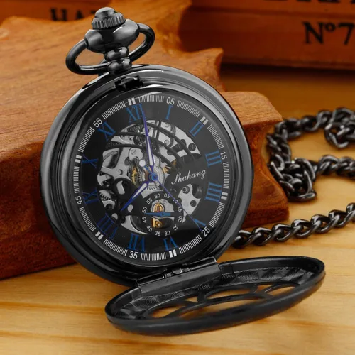 Vista 8 de Reloj de bolsillo mecánico para hombre, esfera de número romano, diseño de fase lunar MW104