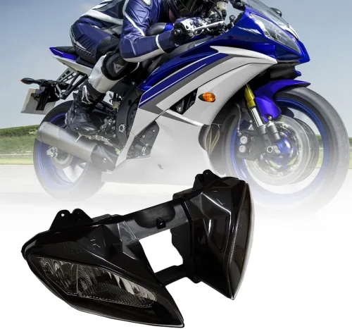 Vista 5 de Ensamble de lámpara de faro delantero para motocicleta compatible con Yamaha YZF600 R6 2006 2007 06 07 YZF-R6 Faro frontal transparente para moto