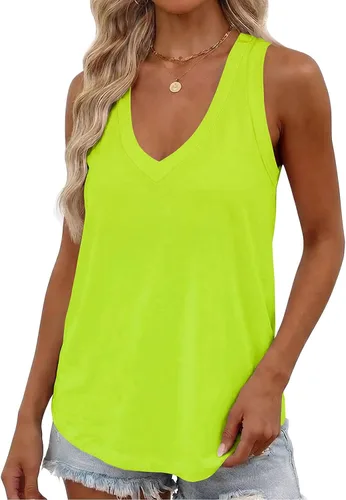 Vista 23 de Smile Fish Camiseta sin mangas de verano con cuello en V profundo para mujer, ajuste holgado, sin mangas