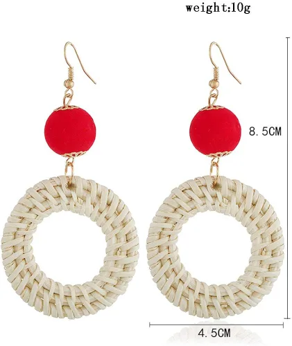 Vista 2 de GGSDDU - Pendientes redondos de madera para mujer, diseño de círculos de ratán