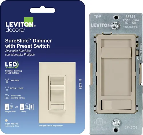 Vista 9 de Leviton SureSlide 66741-E - Interruptor de atenuación avanzado LED regulable de 150 W, halógeno e incandescente, 66741-E, negro