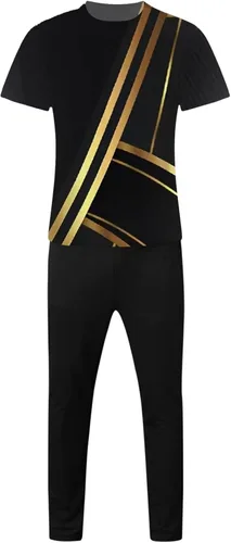 Vista 2 de Conjunto casual de 2 piezas para hombre, camisa polo de manga corta y pantalón, conjunto deportivo de playa y verano, elegante traje deportivo