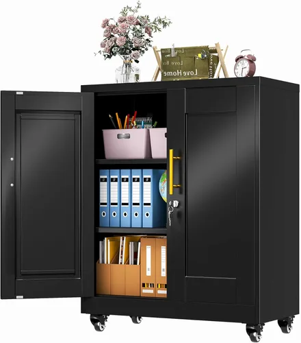 Vista 20 de Gabinete de almacenamiento de casillero de metal de 24.5"H con cerradura - Gabinete pequeño con cerradura para empleados, gabinete de casillero