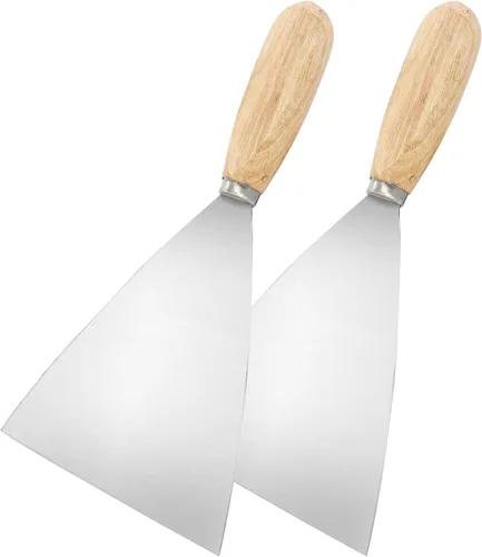 Vista 9 de Cuchillo de masilla, 2 raspadores de metal de 1 pulgada, cuchillos de mango de madera para paneles de yeso, calcomanías, papel de pared, parches