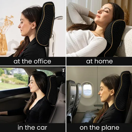 Vista 6 de Almohada de viaje de espuma viscoelástica con funda lavable y bolsa de transporte, almohada de cuello compacta, suave y transpirable para avión