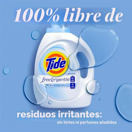 Vista 7 de Tide Free & Gentle - Detergente líquido suave para ropa, 64 cargas