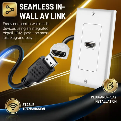 Vista 5 de TNP - Placa de pared HDMI – 1 puerto HDMI enchufe panel de montaje decorativo placa frontal con 4K UHD ARC/eARC Ethernet Pass-Thru soporte