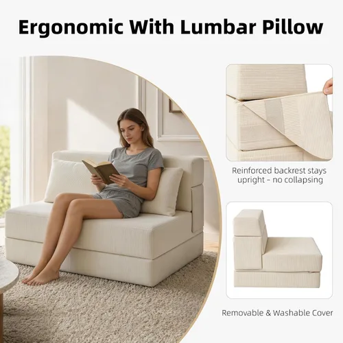 Vista 5 de Sofá Cama Plegable con Colchón, Sofá Cama Plegable con Funda para Silla de Cama con Almohada para Sala de Estar Oficina en Casa