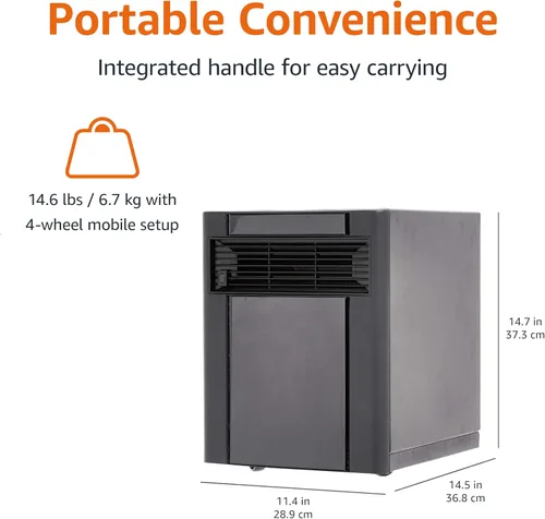 Vista 4 de Amazon Basics Calentador de espacio portátil con control remoto, termostato ajustable, uso en interiores, ajuste de ahorro de energía, pantalla LED