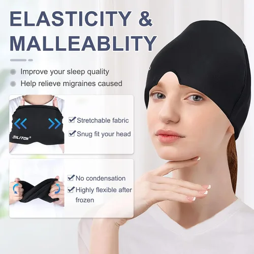 Vista 5 de EXQUISLIFE Gorra de Alivio para Migraña y Dolor de Cabeza, Envoltura de Hielo en Gel, Terapia de Calor y Frío, Máscara para los Ojos para Alivio