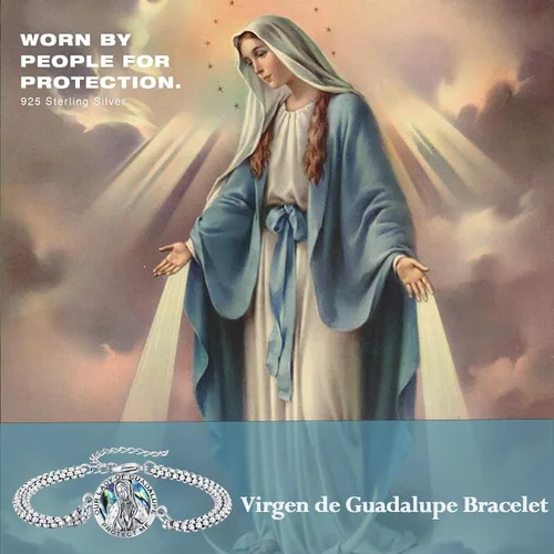 Vista 54 de Pulsera unisex de San Miguel/Cristóbal/Benedicto/Jude/José/Guadalupe/Ángel de la Guarda/Santa Muerte Pulsera de plata de ley 925 con cadena de doble