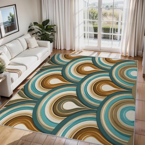 Vista 2 de 2x3 Retro Wavy Throw Rugs for Entryway, Washable Mid Century Modern Pattern Indoor Door Mat, Bedroom Kitchen Entrance, Non Slip Soft Thin, Abstract