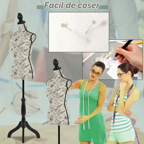 Vista 6 de Maniquí Torso Maniquí Forma Ajustable Cuerpo Manicano para Ropa, Maniquí Mujer de 60 a 67 pulgadas con Soporte Trípode Coser Forma de Vestido