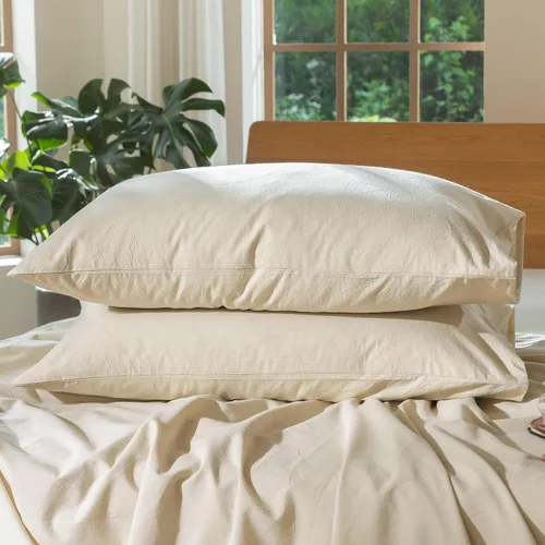 Vista 10 de MooMee Juego de 2 fundas de almohada de cuadros 100% algodón lavado con textura parecida al lino, transpirable, duradera, suave y cómoda