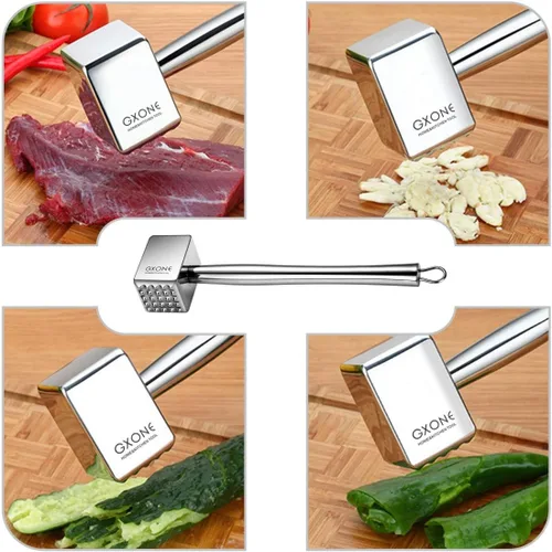 Vista 4 de Ablandador de carne, acero inoxidable 304 resistente, mazo de carne, libra, herramienta de martillo (1.65 libras)