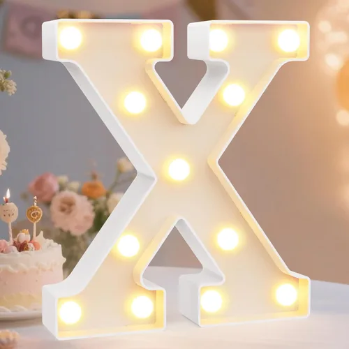 Vista 57 de Pooqla Letras con luces LED de marquesina, letras decorativas iluminadas en blanco cálido y blanco frío, letras del alfabeto iluminadas para niños