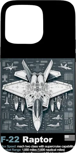 Vista 31 de F22 Raptor Fighter Jet Blueprint - Funda para iPhone 16, diseño técnico y especificaciones