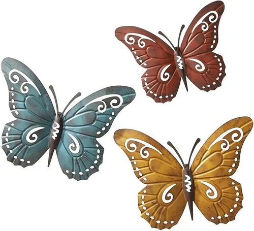 Vista 4 de Superdream Arte decorativo de pared decorativo de mariposa de metal 3D inspirado en la naturaleza para colgar en interiores o exteriores