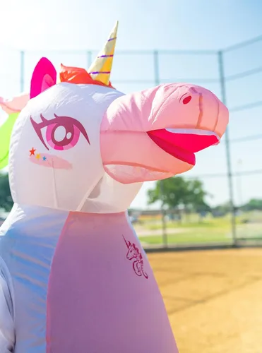 Vista 6 de COS"R"US Disfraz inflable de unicornio para adulto, disfraz inflable para adultos, disfraces de Halloween para hombres y mujeres, unicornio inflable