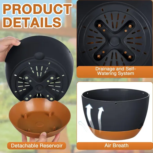 Vista 3 de Mumufy 6 macetas colgantes de 8 pulgadas para plantas de interior y exterior, macetas colgantes de plástico con orificio de drenaje y platillo
