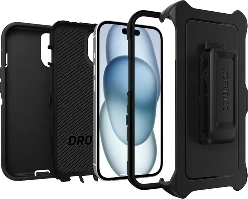 Vista 5 de OtterBox Funda para iPhone 17e, iPhone 16e, iPhone 15, iPhone 14 y iPhone 13 Defender Series, color negro, sin pantalla, resistente y duradera