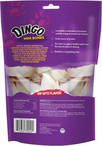 Vista 2 de Dingo Mini Bones 7 unidades, cuero crudo para perros, hecho con pollo real