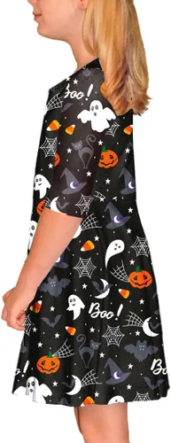 Vista 2 de Remimi Vestido de calabaza de Halloween para niñas, vestido de calabaza fantasma, para vacaciones de 3 a 14 años