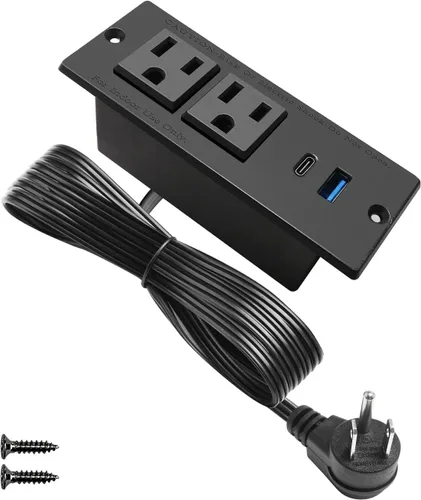 Vista 8 de Regleta de alimentación empotrable USB C, estación de alimentación de escritorio de carga rápida, 2 tomacorrientes, 2 tomas de corriente USB