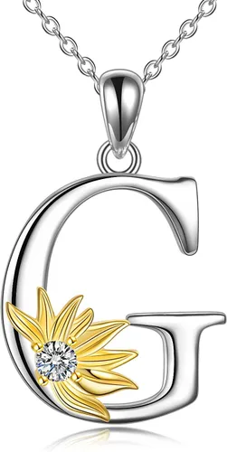 Vista 17 de POPLYKE Collar de girasol con inicial para mujer, plata de ley 925, colgante de girasol, cadena con dije de letra inicial