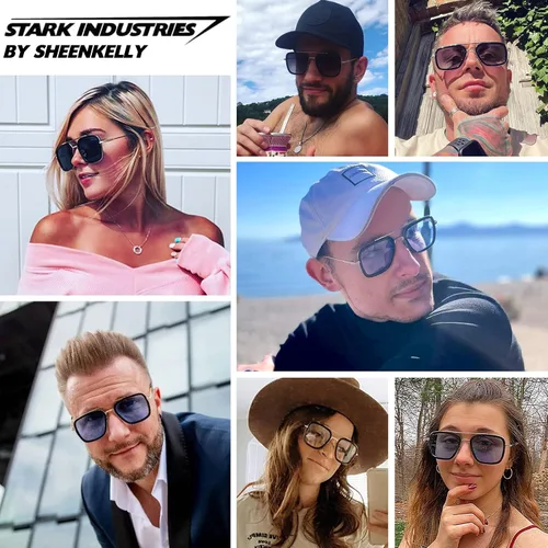 Vista 5 de SHEEN KELLY Gafas de sol de regalo para hombre araña Edith Tony Stark con marco plateado retro cuadrado para hombres y mujeres, lentes gris claro