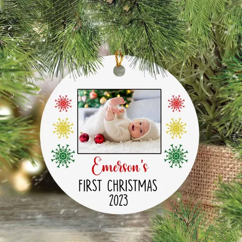 Vista 6 de Adorno de fotos para la primera Navidad del bebé 2025, recuerdo personalizado de primera Navidad para nuevos padres, marco de fotos personalizado