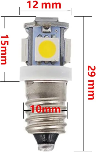 Vista 3 de 10pcs E10 3V Blanco frío Bombillas LED Lámparas de luz 5SMD 0.5W 50LM (blanco frío, 3V)