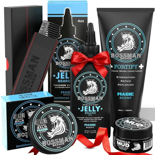 Vista 8 de Bossman Kit completo de barba para hombres, regalos para papá para el día del padre, gelatina de aceite de barba para hombres, acondicionador