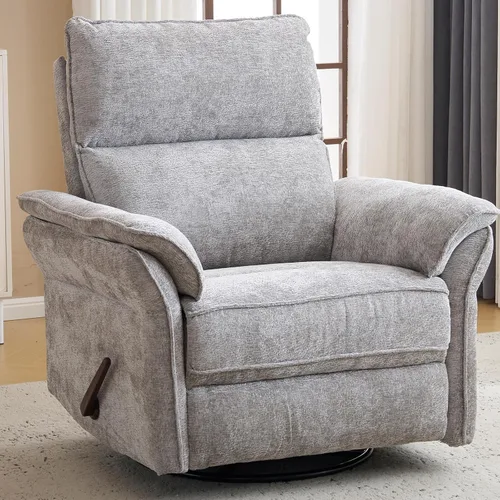 Vista 16 de Sillón reclinable giratorio de gran tamaño con reposacabezas ajustable, mecedora para guardería con reposabrazos sobrerelleno, silla reclinable Beige