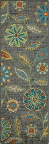 Vista 27 de Maples Rugs Reggie - Alfombra bohemia con estampado floral, 1 pies 8 Gris oscuro