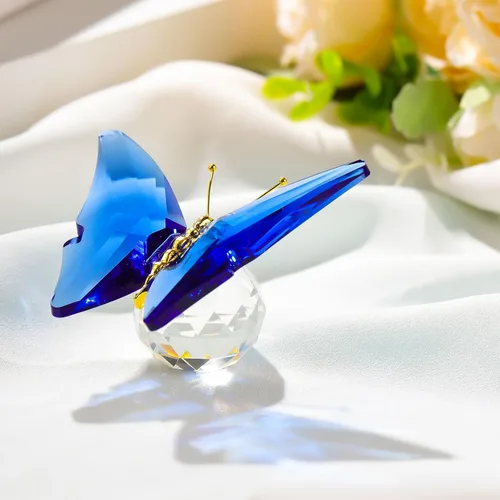 Vista 6 de Movdyka Mariposa de Cristal para Mamá Mujeres Mariposa de Metal Decoración de Habitación Colección Figurina Mariposa de Vidrio Azul Artesanía