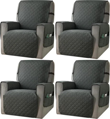 Vista 10 de Ouka - Funda reclinable para perros, de ancho de asiento de 63,5 cm, protector de sofá de tela reversible con correas elásticas, funda de sillón Gris