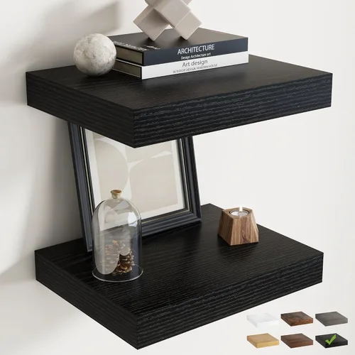 Vista 9 de Juego de 2 estantes flotantes de 16 pulgadas para pared, estantes de baño de grano de madera de 12 pulgadas de profundidad con soportes invisibles