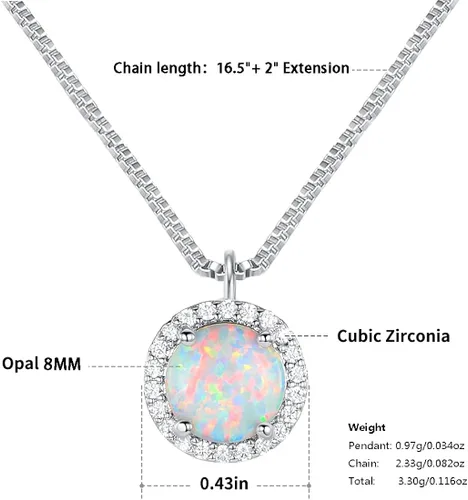 Vista 2 de DwearBeauty Juego de joyas de ópalo de oro blanco con circonita cúbica, collar de ópalo y aretes para mujeres y niñas (collar y aretes), Metal