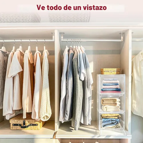 Vista 6 de 1 paquete de cajas de almacenamiento transparentes apilables para zapatos, organizador grande de zapatos con puerta magnética acrílica, contenedores