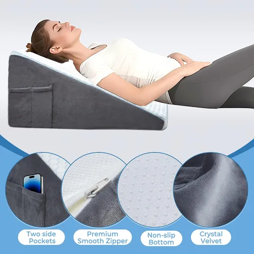 Vista 4 de puredown® 8" Almohada de cuña para cama, almohadas de cuña refrescantes para cabecero, almohada de cuña para después de cirugía, reflujo ácido
