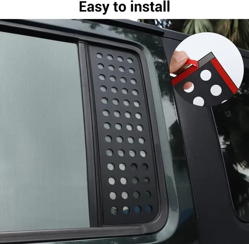 Vista 5 de Hoolcar Adhesivos para ventana de puerta trasera, cubierta de panel de vidrio de aleación de aluminio para Jeep Wrangler JKU 2007-2017, 4 puertas