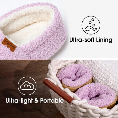 Vista 4 de Josijoli Pantuflas de espuma viscoelástica de piel rizada para mujer, pantuflas cerradas para interiores y exteriores