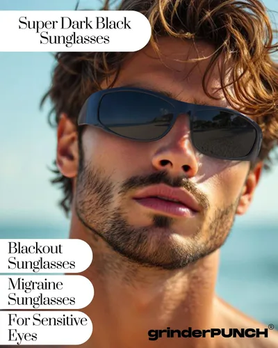 Vista 3 de grinderPUNCH Gafas de sol negras polarizadas súper oscuras Estilo ciclista Estilo envolvente ligero protección UV