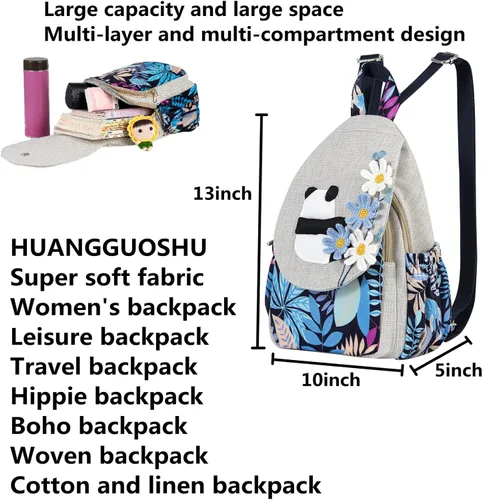 Vista 115 de HUANGGUOSHU Mochila de algodón tejida de algodón bohemio con bordado de lona estilo bohemio con múltiples bolsillos retro linda mochila cartera