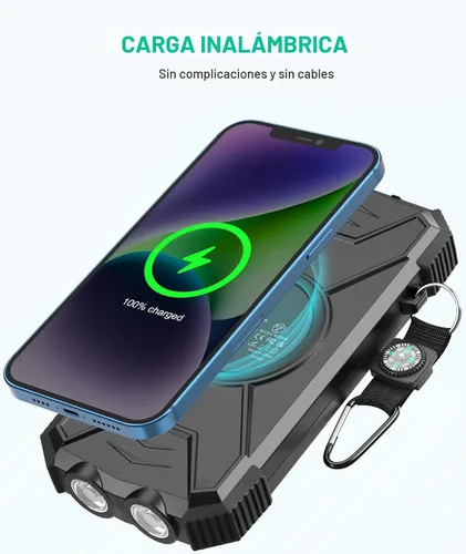 Vista 4 de Cargador de teléfono solar de 10,000 mAh con linterna dual Set de dos (negro y azul claro)